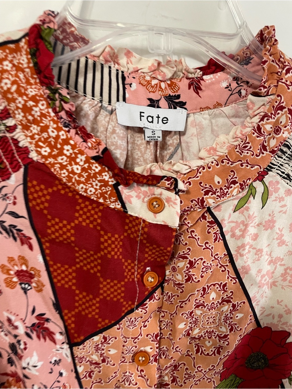 Fate The Sassari Kat Flower Blouse Patchwork Mix Print Boho Artsy Sz S View 3